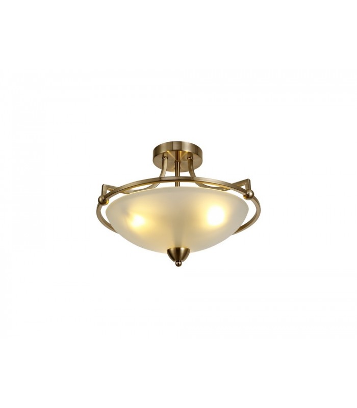 Semi-Flush Bowl Ceiling, 3 Light E27, Antique Brass, Frosted Glass - 1