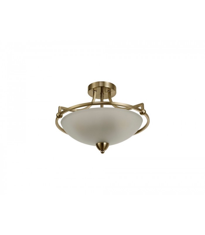 Semi-Flush Bowl Ceiling, 3 Light E27, Antique Brass, Frosted Glass - 3