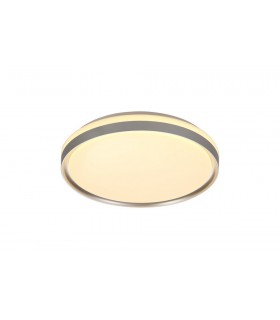 Flush Ceiling 39cm, 1 x 24W LED, 3 Step-Dimmable, 3000K, 1000lm, IP44, Silver, White Acrylic - 1