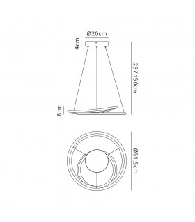 Ceiling Pendant, 1 x 40W LED, 4000K, 2996lm, 3 Step Dimming, Matt White - 2