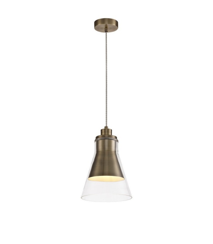 Ceiling Dome Pendant, 1 x E27, Antique Brass, Clear Glass - 1