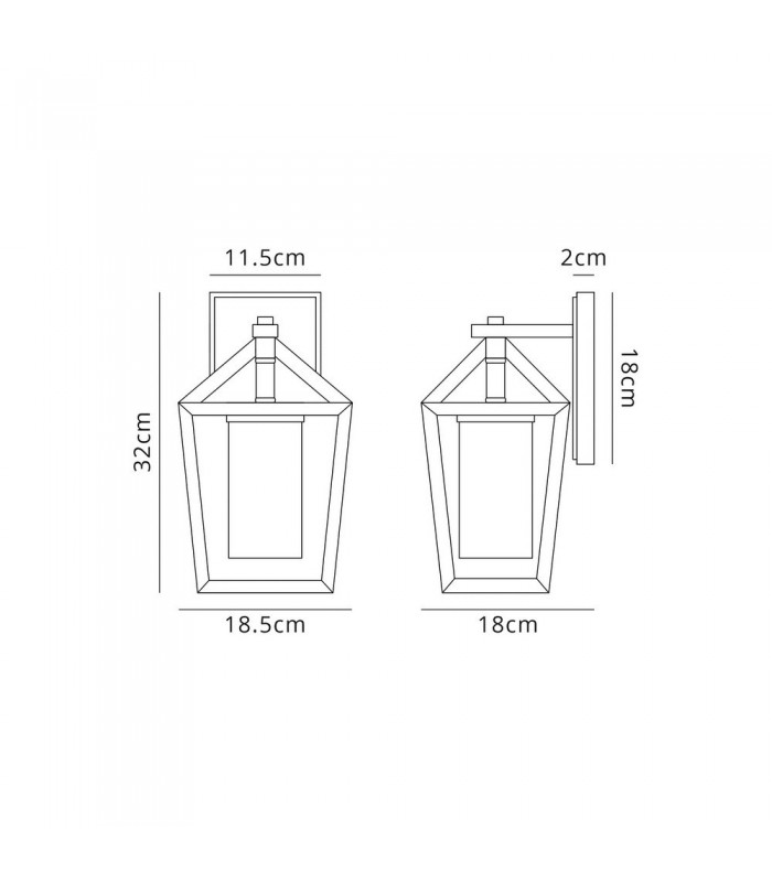Down Wall Lamp, 1 x E27, IP54, Anthracite, Clear Rain Drop Effect Glass - 2