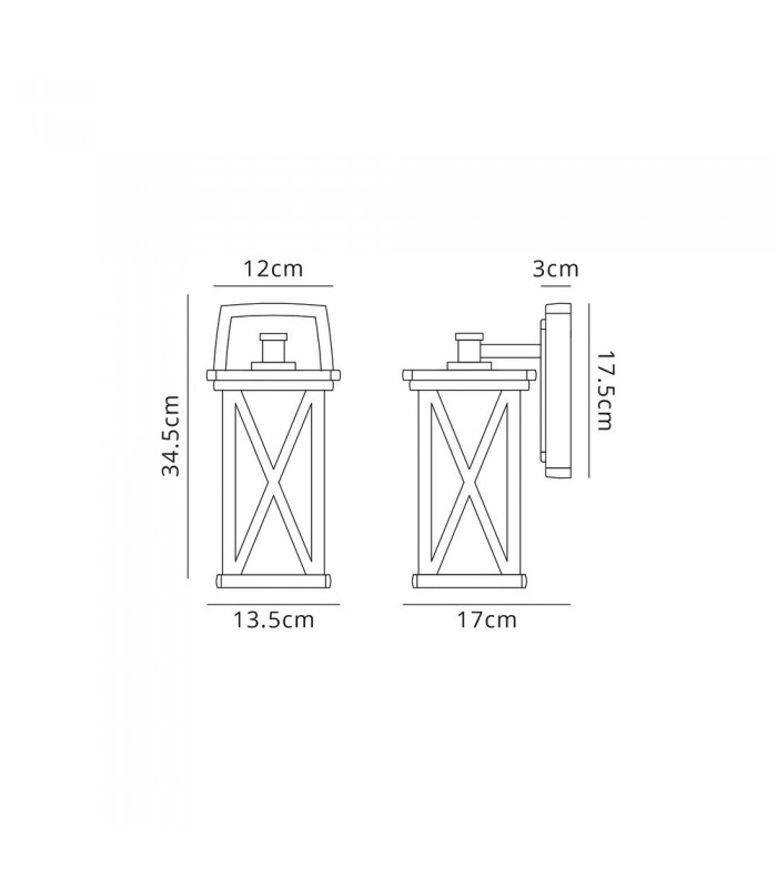 Down Criss Cross Wall Lamp, 1 x E27, IP54, Anthracite, Clear Glass - 2