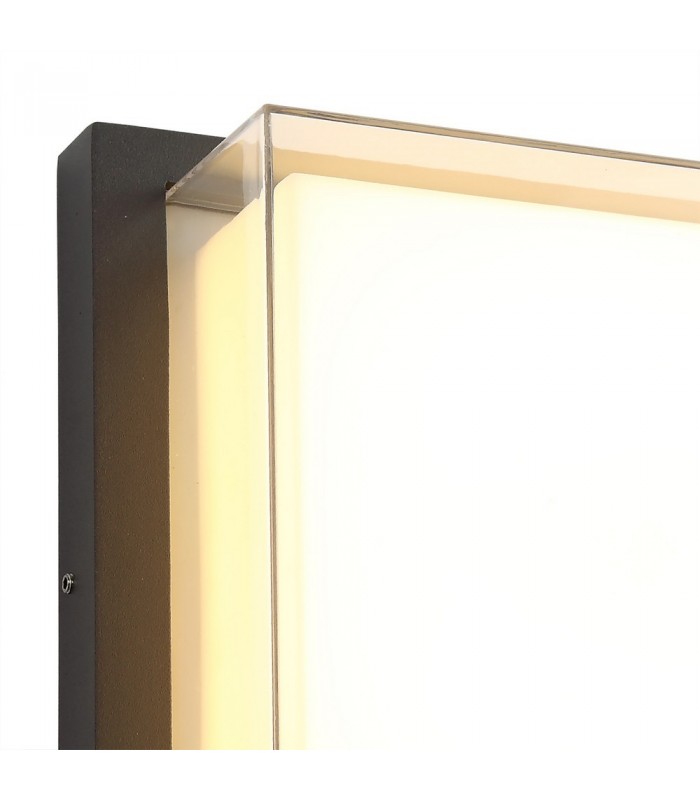 Flush Wall Lamp, 1 x 16W LED, 3000K, 1135lm, IP65, Anthracite, Opal, Clear PC - 4