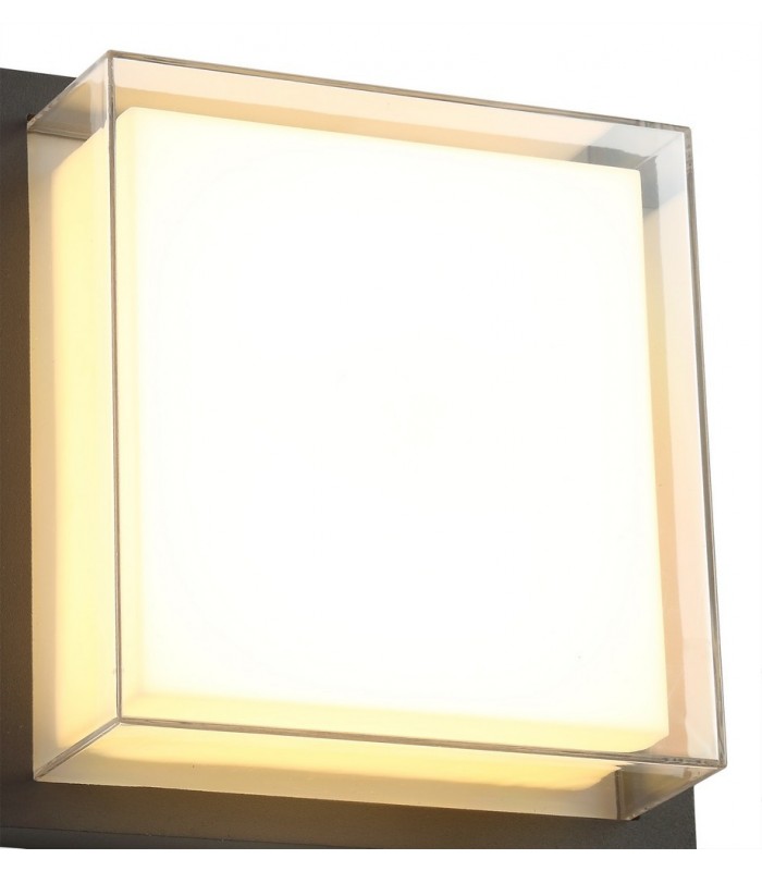 Flush Wall Lamp, 1 x 16W LED, 3000K, 1135lm, IP65, Anthracite, Opal, Clear PC - 5