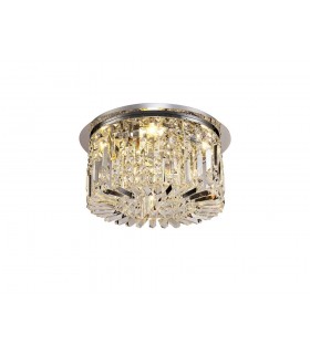 45cm Round Flush Chandelier, 5 Light E14, Polished Chrome, Crystal - 1