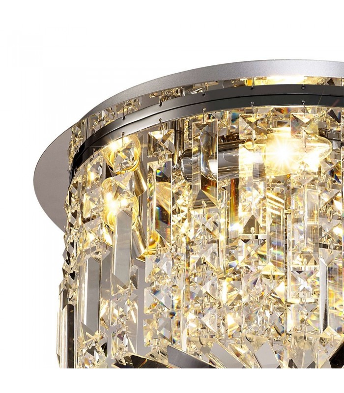 45cm Round Flush Chandelier, 5 Light E14, Polished Chrome, Crystal - 4