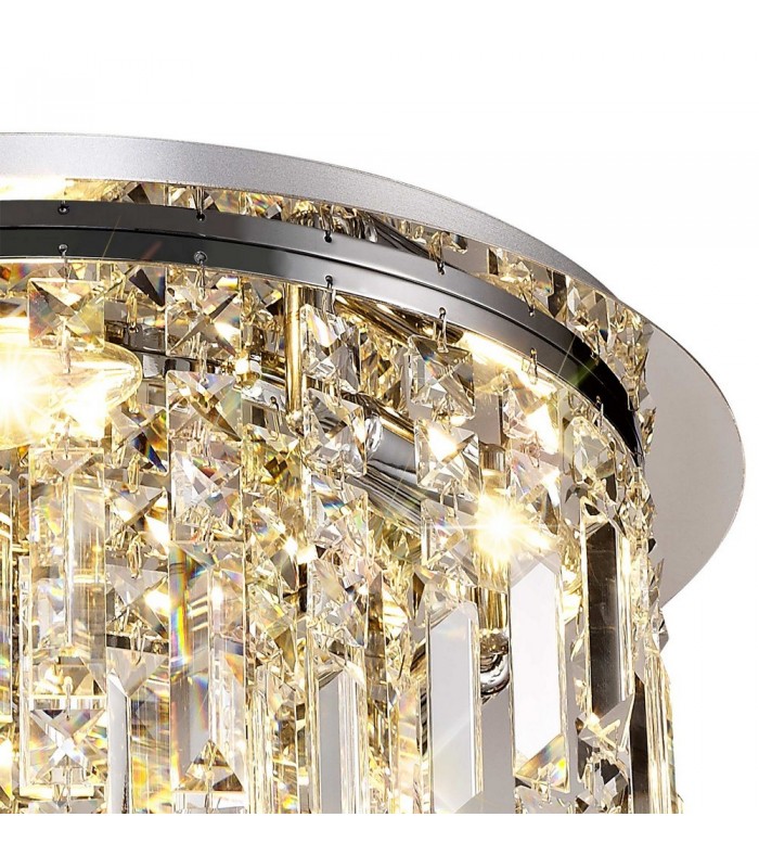 45cm Round Flush Chandelier, 5 Light E14, Polished Chrome, Crystal - 6