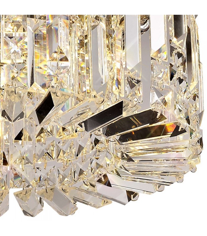 45cm Round Flush Chandelier, 5 Light E14, Polished Chrome, Crystal - 7