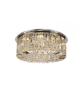 65cm Round Flush Chandelier, 8 Light E14, Polished Chrome, Crystal - 1