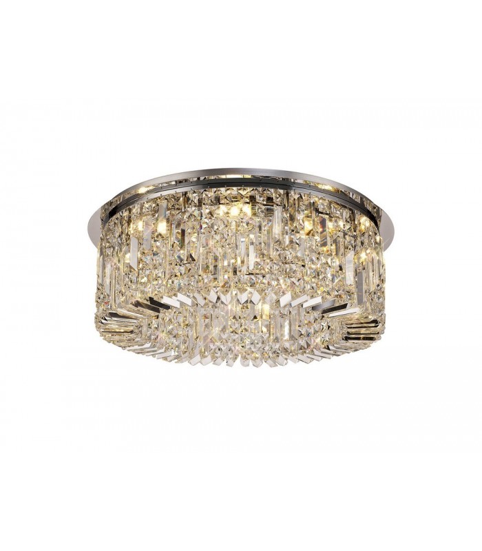 65cm Round Flush Chandelier, 8 Light E14, Polished Chrome, Crystal - 1