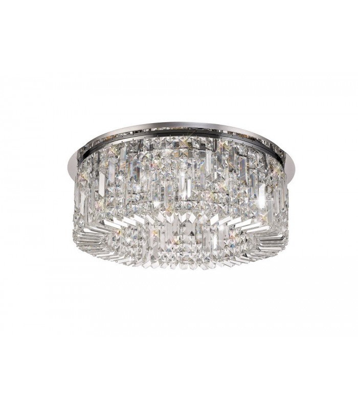 65cm Round Flush Chandelier, 8 Light E14, Polished Chrome, Crystal - 3