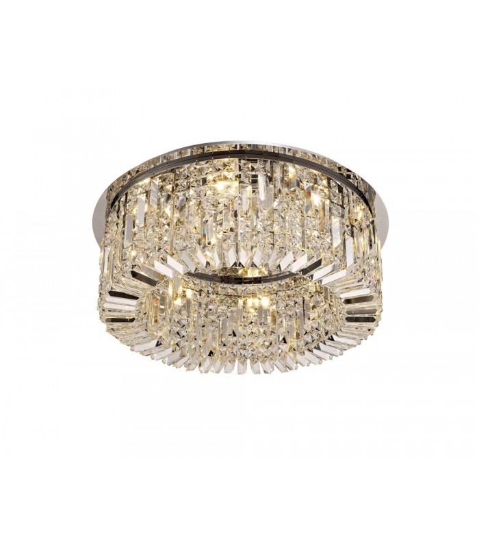 65cm Round Flush Chandelier, 8 Light E14, Polished Chrome, Crystal - 4