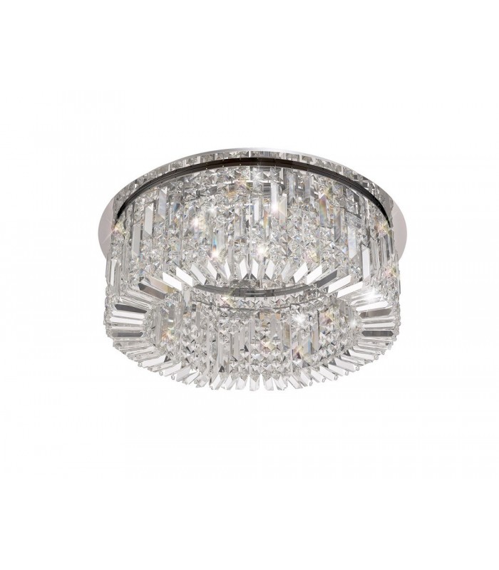 65cm Round Flush Chandelier, 8 Light E14, Polished Chrome, Crystal - 5