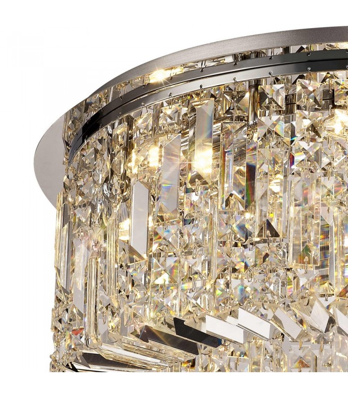 65cm Round Flush Chandelier, 8 Light E14, Polished Chrome, Crystal - 6