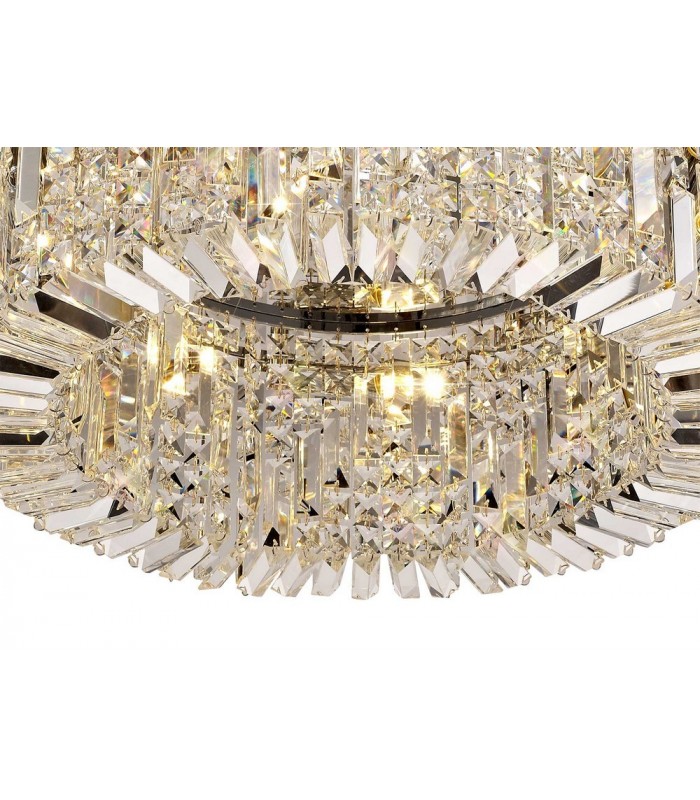 65cm Round Flush Chandelier, 8 Light E14, Polished Chrome, Crystal - 9