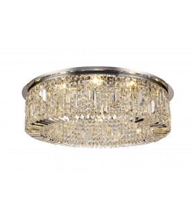 80cm Round Flush Chandelier, 12 Light E14, Polished Chrome, Crystal - 1