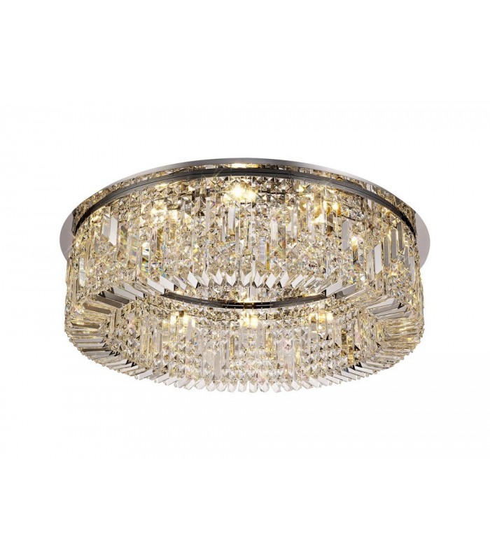 80cm Round Flush Chandelier, 12 Light E14, Polished Chrome, Crystal - 4