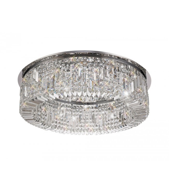 80cm Round Flush Chandelier, 12 Light E14, Polished Chrome, Crystal - 5
