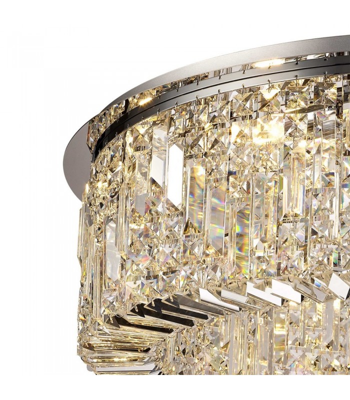 80cm Round Flush Chandelier, 12 Light E14, Polished Chrome, Crystal - 6