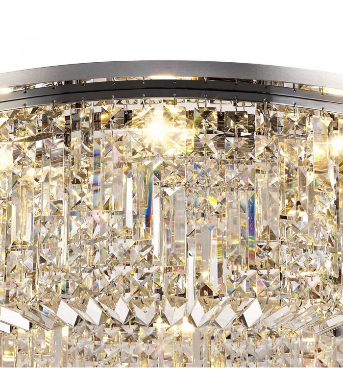 80cm Round Flush Chandelier, 12 Light E14, Polished Chrome, Crystal - 7