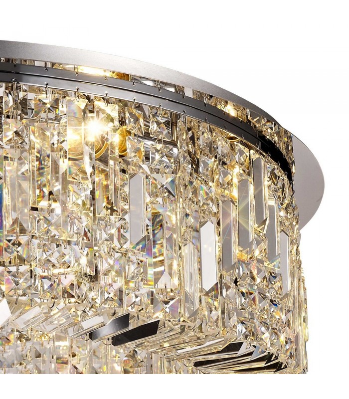80cm Round Flush Chandelier, 12 Light E14, Polished Chrome, Crystal - 8