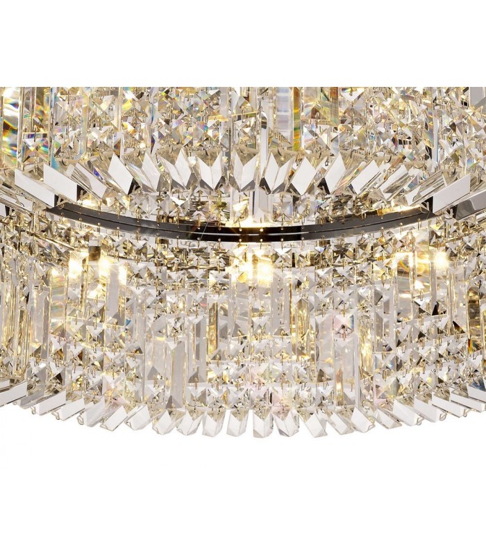 80cm Round Flush Chandelier, 12 Light E14, Polished Chrome, Crystal - 9