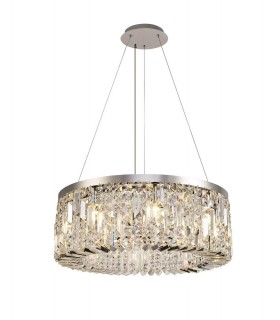 Cylindrical 60cm Ceiling Pendant Chandelier, 8 Light E14, Polished Chrome, Crystal - 1