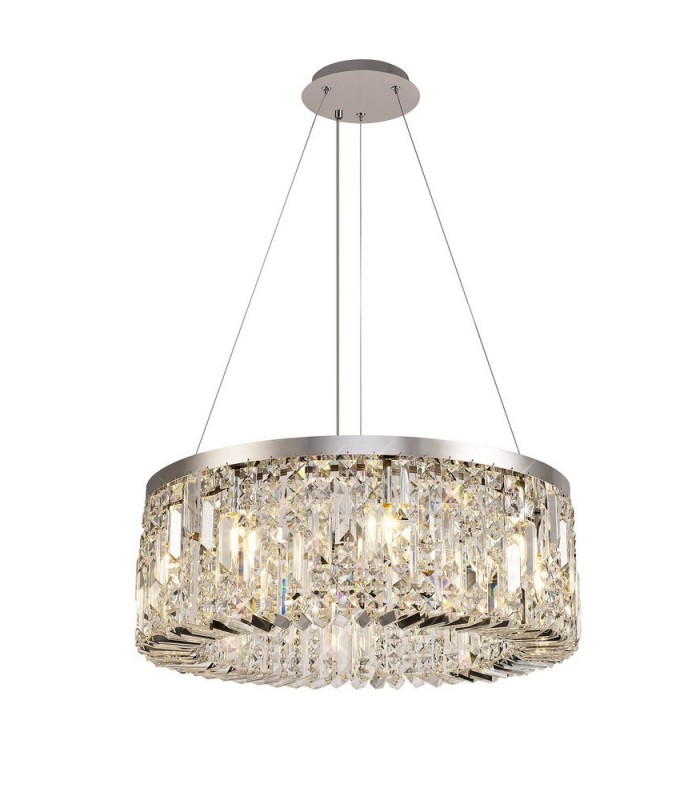 Cylindrical 60cm Ceiling Pendant Chandelier, 8 Light E14, Polished Chrome, Crystal - 1
