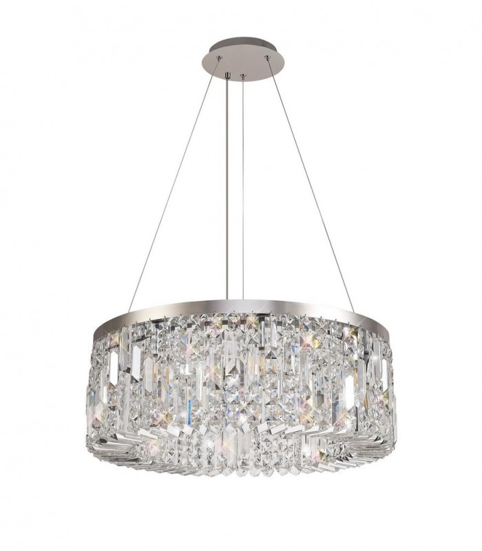 Cylindrical 60cm Ceiling Pendant Chandelier, 8 Light E14, Polished Chrome, Crystal - 3