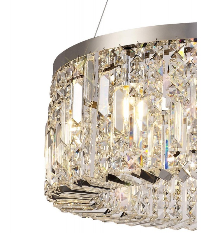 Cylindrical 60cm Ceiling Pendant Chandelier, 8 Light E14, Polished Chrome, Crystal - 5