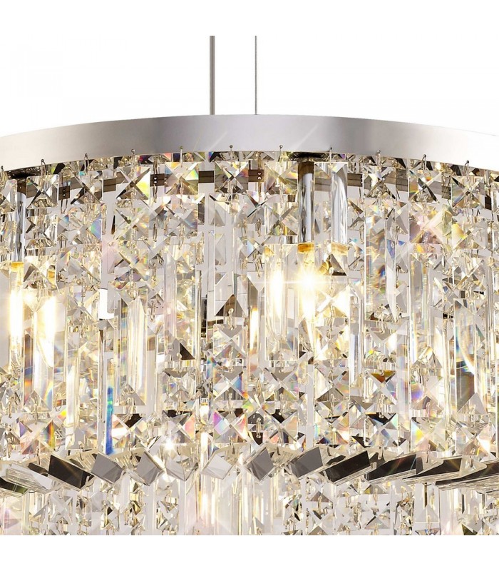 Cylindrical 60cm Ceiling Pendant Chandelier, 8 Light E14, Polished Chrome, Crystal - 6