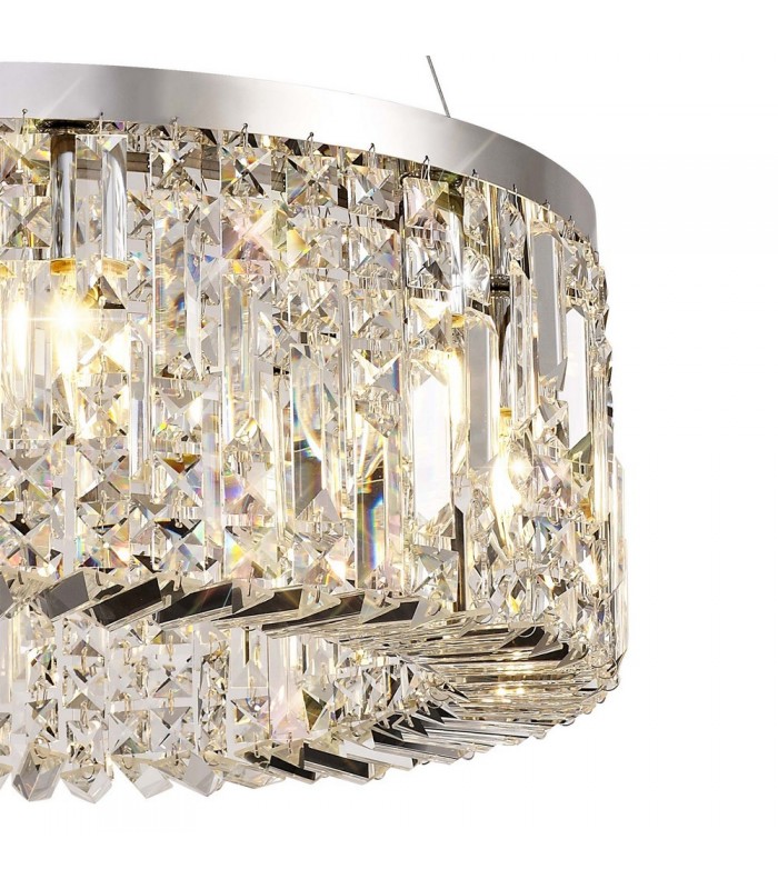 Cylindrical 60cm Ceiling Pendant Chandelier, 8 Light E14, Polished Chrome, Crystal - 7