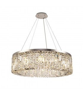 Cylindrical 80cm Ceiling Pendant Chandelier, 12 Light E14, Polished Chrome, Crystal - 1