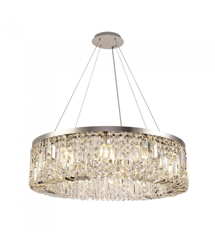 Cylindrical 80cm Ceiling Pendant Chandelier, 12 Light E14, Polished Chrome, Crystal - 1