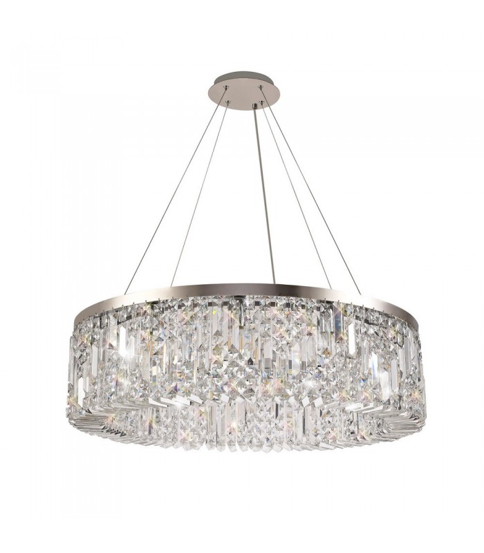 Cylindrical 80cm Ceiling Pendant Chandelier, 12 Light E14, Polished Chrome, Crystal - 3