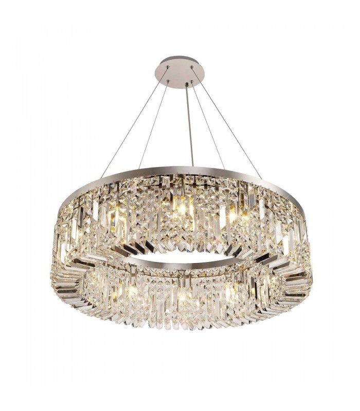 Cylindrical 80cm Ceiling Pendant Chandelier, 12 Light E14, Polished Chrome, Crystal - 4