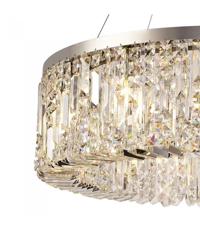 Cylindrical 80cm Ceiling Pendant Chandelier, 12 Light E14, Polished Chrome, Crystal - 7