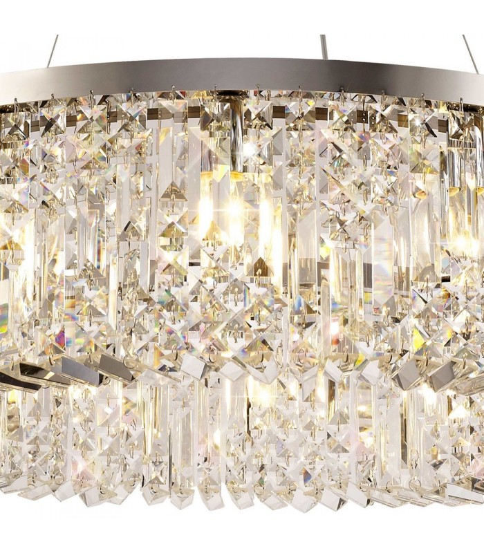 Cylindrical 80cm Ceiling Pendant Chandelier, 12 Light E14, Polished Chrome, Crystal - 8
