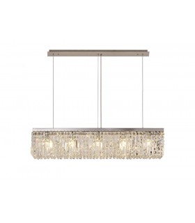 102x9cm Rectangular Ceiling Pendant Chandelier, 5 Light E14, Polished Chrome, Crystal - 1