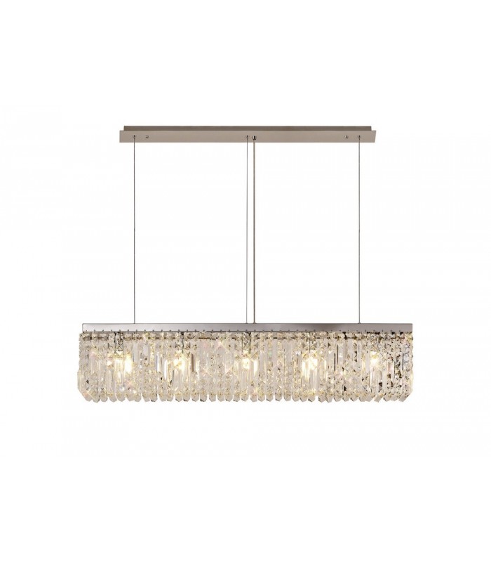 102x9cm Rectangular Ceiling Pendant Chandelier, 5 Light E14, Polished Chrome, Crystal - 1