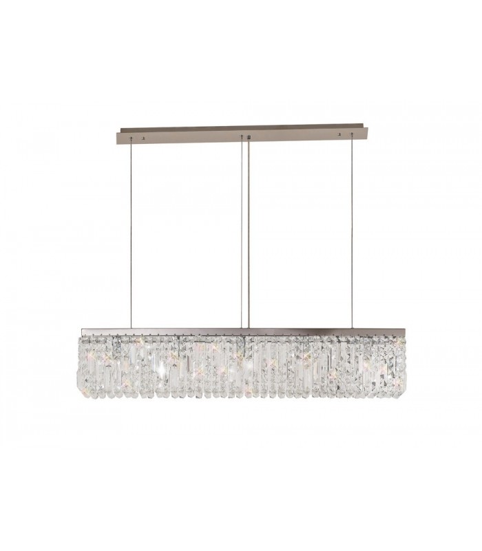 102x9cm Rectangular Ceiling Pendant Chandelier, 5 Light E14, Polished Chrome, Crystal - 4