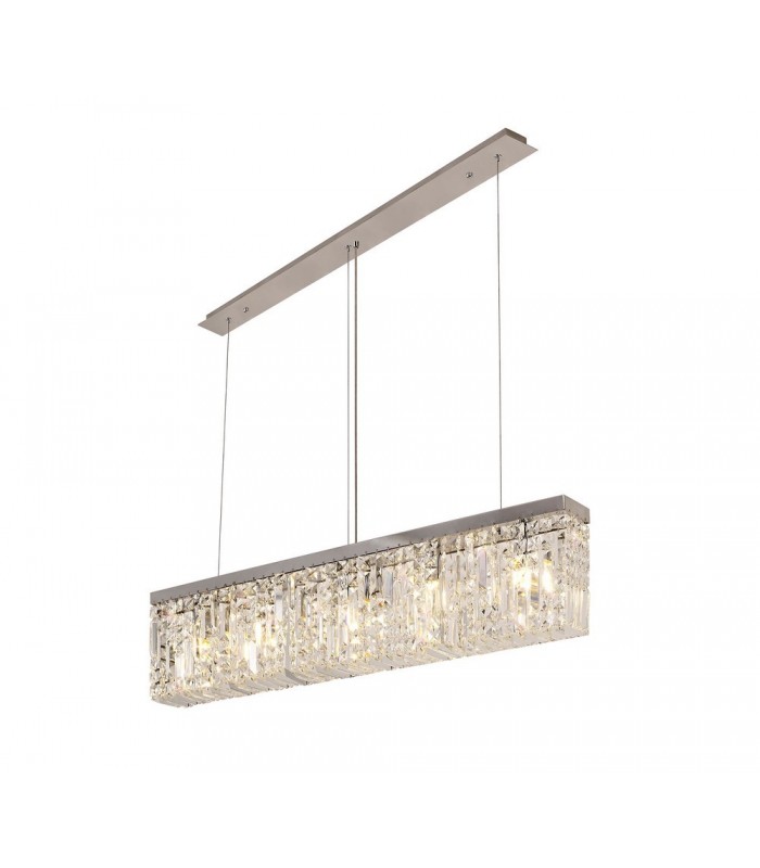 102x9cm Rectangular Ceiling Pendant Chandelier, 5 Light E14, Polished Chrome, Crystal - 5