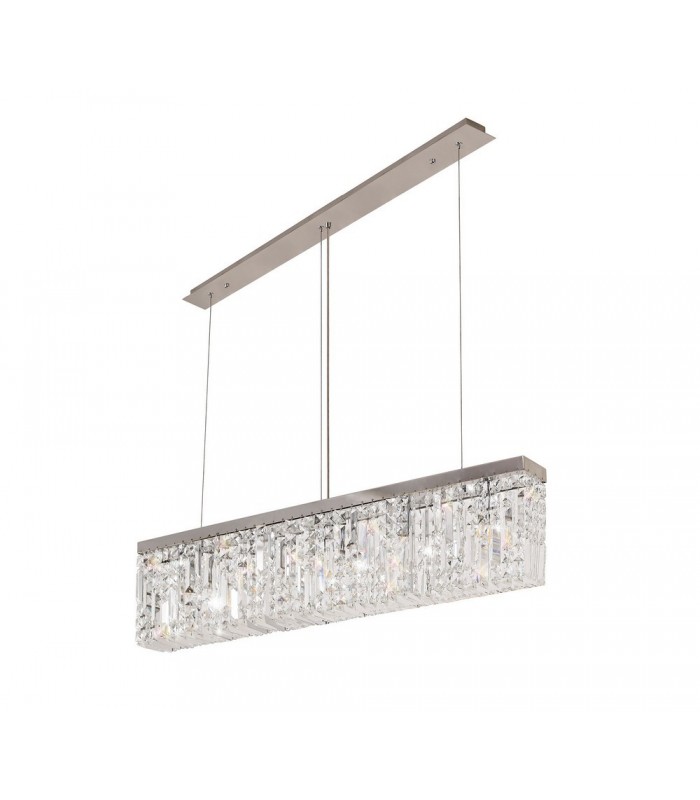102x9cm Rectangular Ceiling Pendant Chandelier, 5 Light E14, Polished Chrome, Crystal - 6