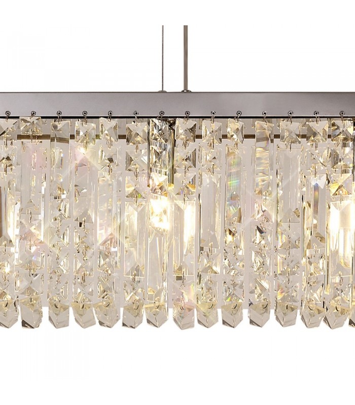 102x9cm Rectangular Ceiling Pendant Chandelier, 5 Light E14, Polished Chrome, Crystal - 9