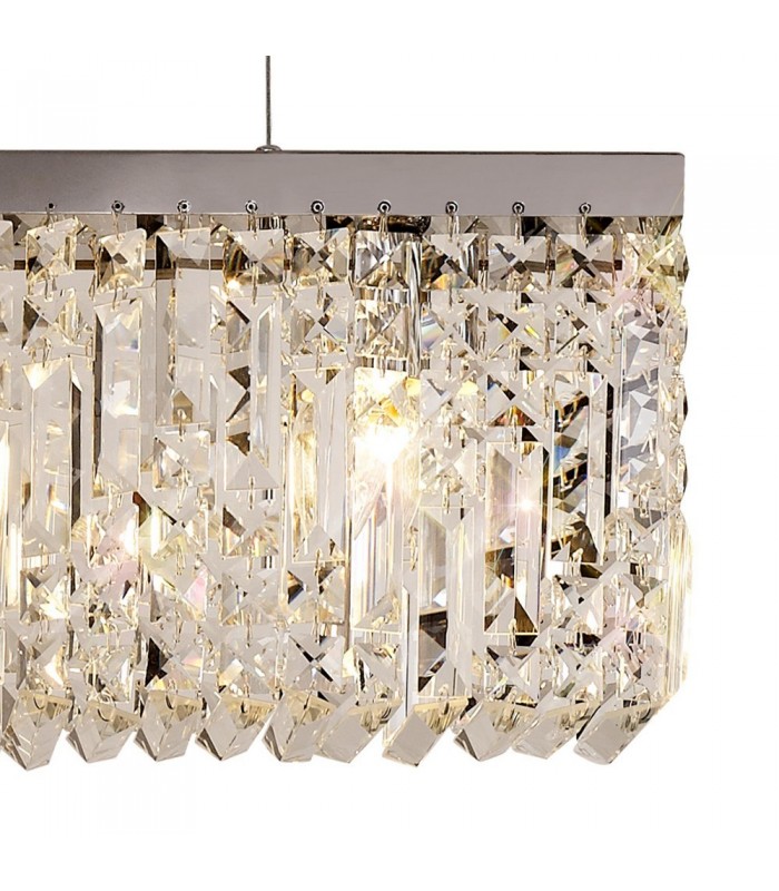 102x9cm Rectangular Ceiling Pendant Chandelier, 5 Light E14, Polished Chrome, Crystal - 10