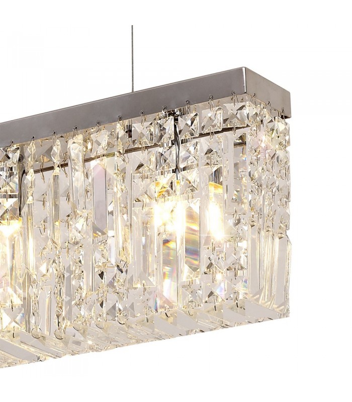 102x9cm Rectangular Ceiling Pendant Chandelier, 5 Light E14, Polished Chrome, Crystal - 11