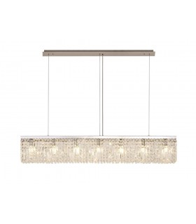 138x9cm Rectangular Ceiling Pendant Chandelier, 7 Light E14, Polished Chrome, Crystal - 1