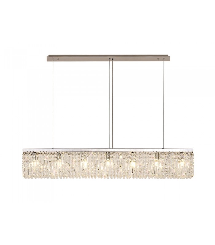 138x9cm Rectangular Ceiling Pendant Chandelier, 7 Light E14, Polished Chrome, Crystal - 1