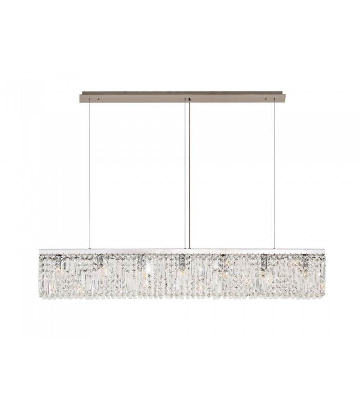 138x9cm Rectangular Ceiling Pendant Chandelier, 7 Light E14, Polished Chrome, Crystal - 3
